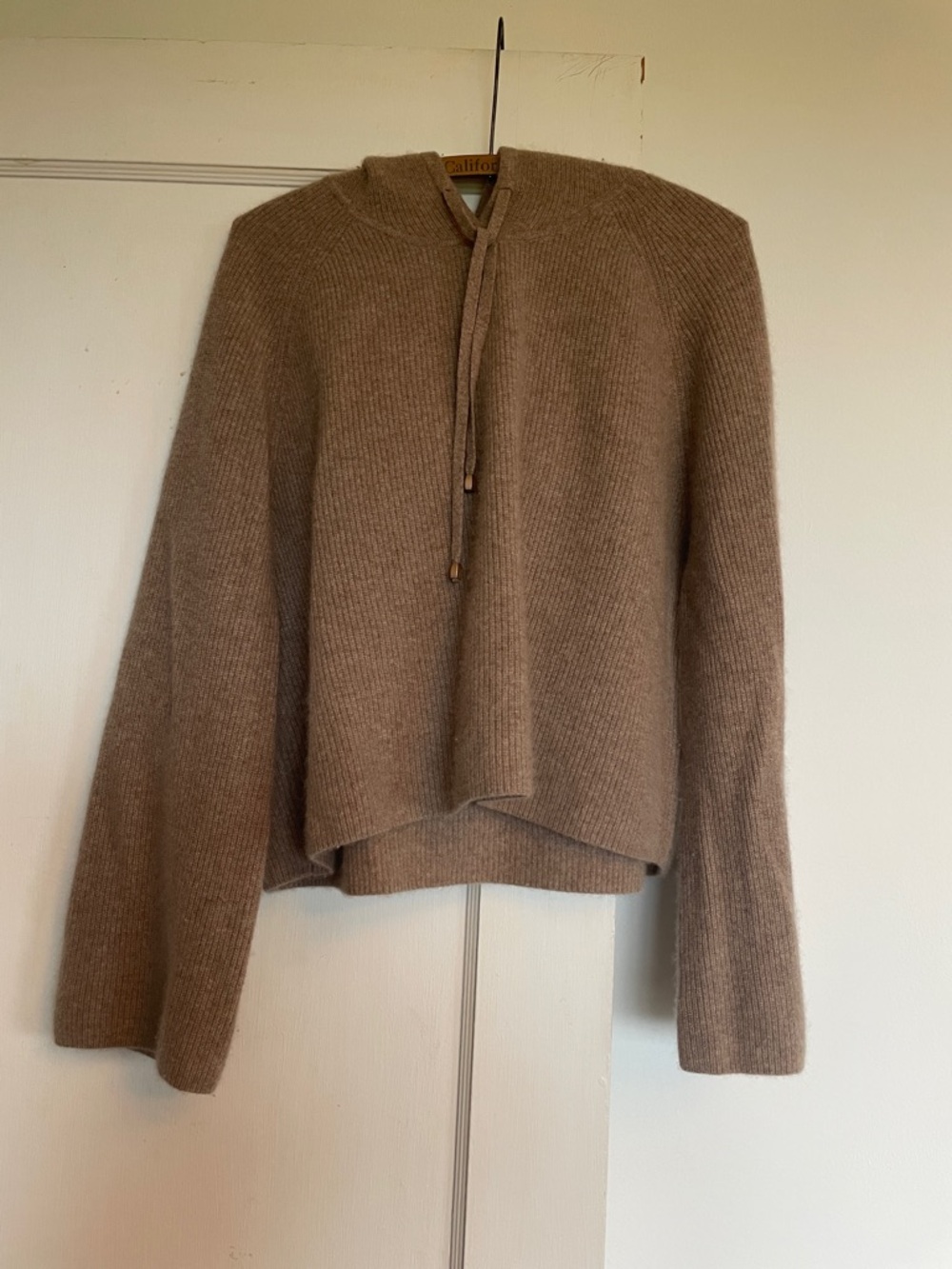 Rachel Zoe Oatmeal Hooded Ribbed Knit Cashmere Sweater